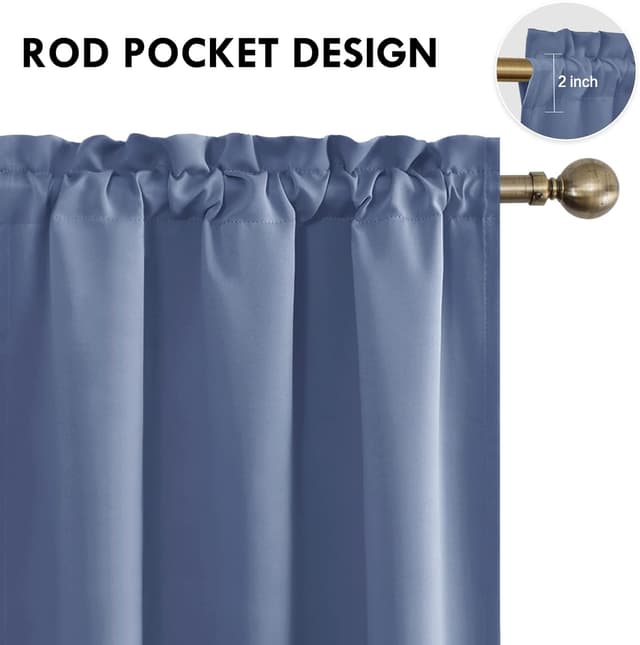 Detalle 2 de DWCN Blackout Curtains (Dusty Blue) – Thermal Insulated, Energy Saving & Noise Reducing, Set of 2 Rod Pocket Panels, 42x54 Inch