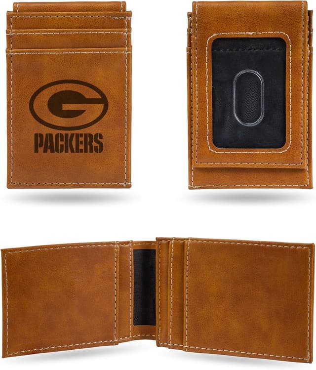 Detalle de Rico Industries Laser Engraved Front Pocket Wallet (Green Bay Packers), Brown