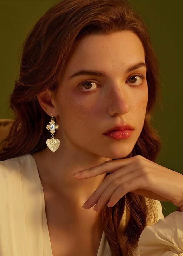 Detalle de LILIE&WHITE Damen-Hängeohrringe im Herz-Design (Gold/Silber), hypoallergen & anlaufsicher