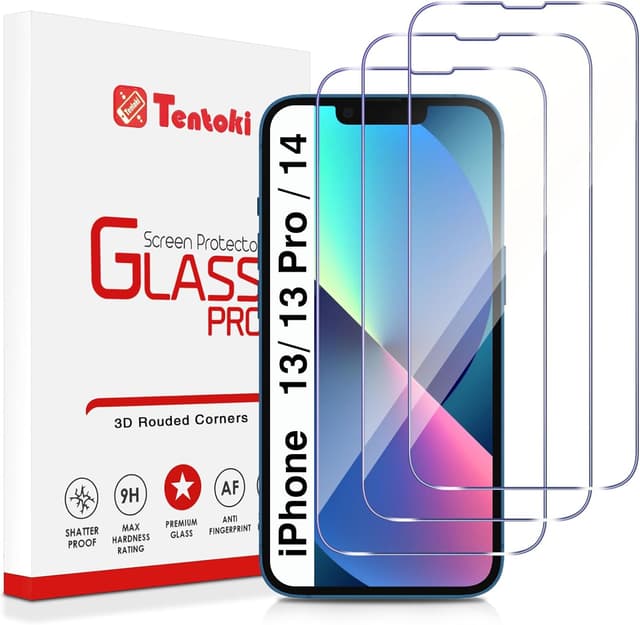 Detalle de Tentoki Tempered Glass Screen Protector for iPhone 14 / iPhone 13 Pro / 13 (6.1in) – Full Coverage 3-Pack, 9H