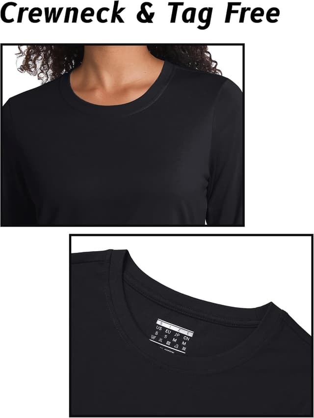 Detalle de TACVASEN Women’s long sleeve cotton T-shirt – quick-dry crew neck breathable top