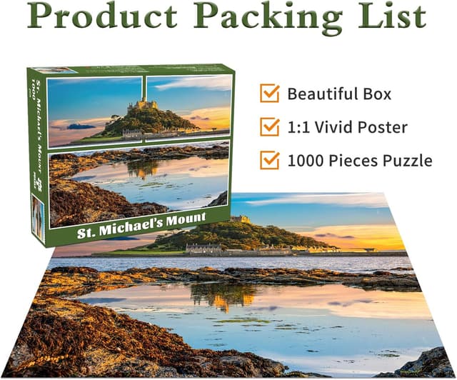 Detalle 2 de St Michael’s Mount 1000-Piece Jigsaw Puzzle for Adults (1000 Jigsaws) – Historic Island Castle scene