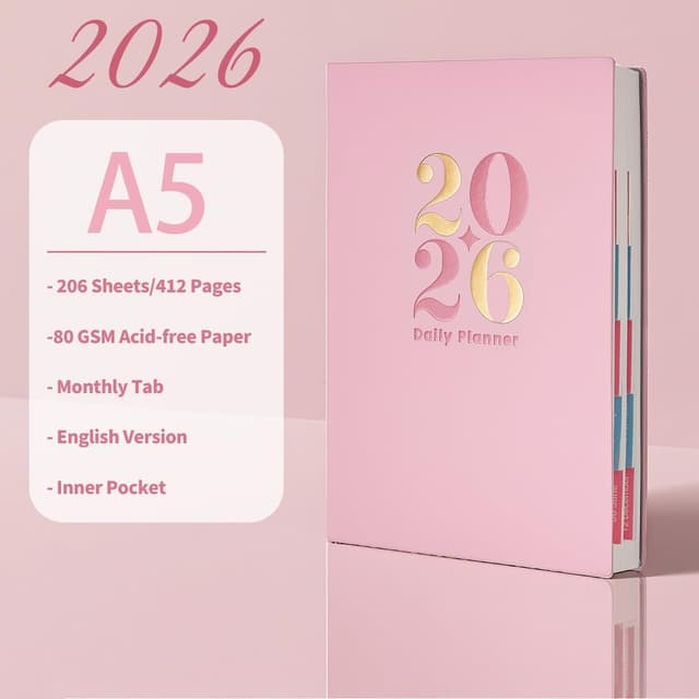 Detalle 2 de Mcdsuc 2026 Daily Planner Diary (A5, Jan–Dec, page-a-day) with bookmarks and side tab