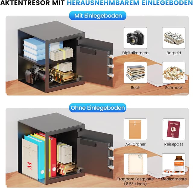 Detalle de 50L großer Home-Safe Tresor mit Feuer- und Wasserschutz, Zahlenschloss & Alarm
