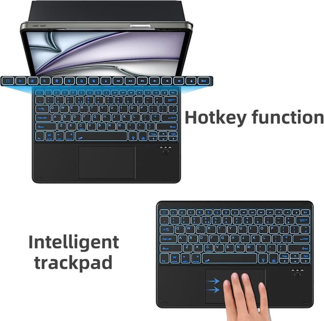 Detalle de Vobafe Case with Keyboard for iPad Air 13-inch and iPad Pro 12.9-inch (QWERTY, multi-touch trackpad, 7-colour backlight) – Black