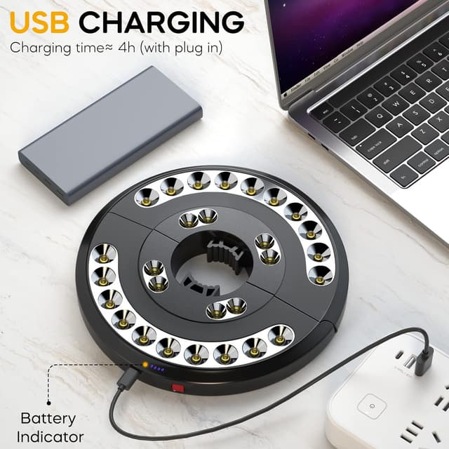 Detalle de Garden Parasol Lights LED Patio Umbrella Pole Light (USB rechargeable, cordless clamp) – warm light