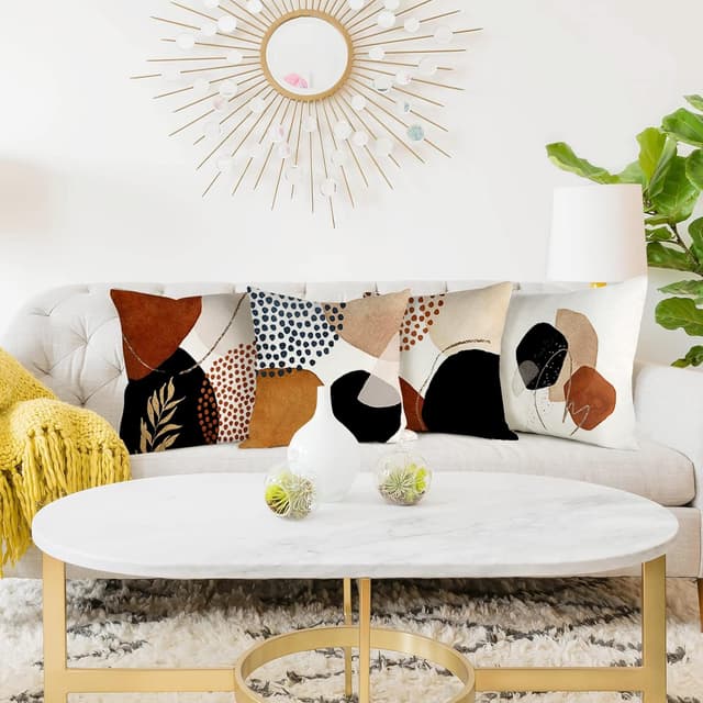 Detalle 2 de YCOLL lot de 4 housses de coussin 45 x 45 cm en lin à motif abstrait