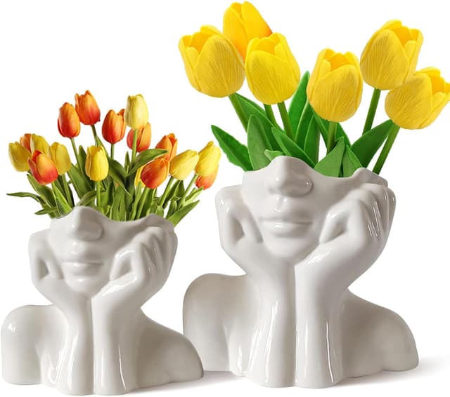 Detalle de CEMABT set di 2 vasi in ceramica per il viso: decorazione moderna da tavolo