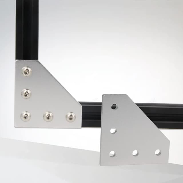 Detalle de Yeebyee 2020 Eckhalterungsplatte L (90° Außenverbindung) für 20x20-mm Aluminiumprofil, 5-Loch, mit M5 Schrauben & T-Nuten – Silber