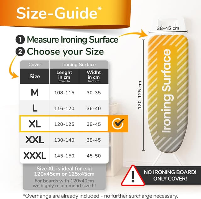 Detalle 2 de Super Soft 5 Layer Turbo Ironing Board Cover (XL, 125 x 45 cm) – 100% Cotton Top, High-Speed Steam Reflection