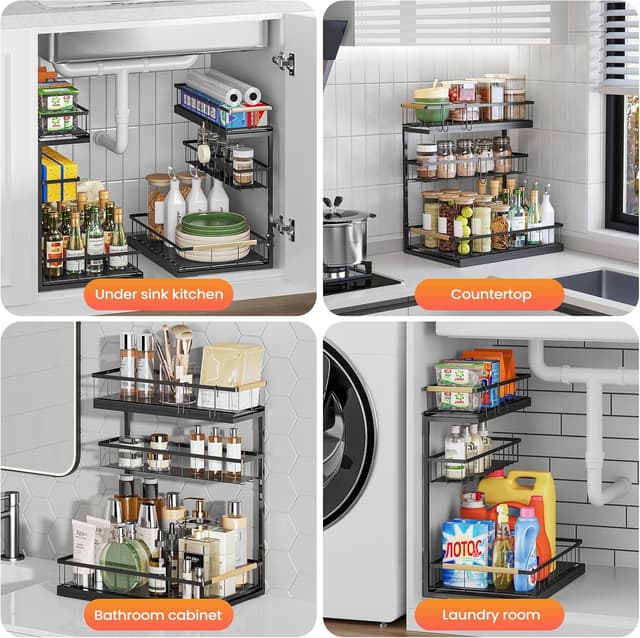 Detalle 2 de Aekenr 3-Tier Under Sink Organizer & Pull-Out Storage (2-Pack) for Kitchen & Bathroom Cabinets