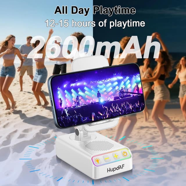 Detalle de Hupoaf phone stand with Bluetooth speaker (4-in-1) for birthdays, Christmas and everyday use