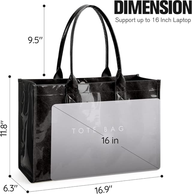 Detalle de KALIDI PVC Tote Bag with Kraft Paper Look, Top Handle Work Handbag