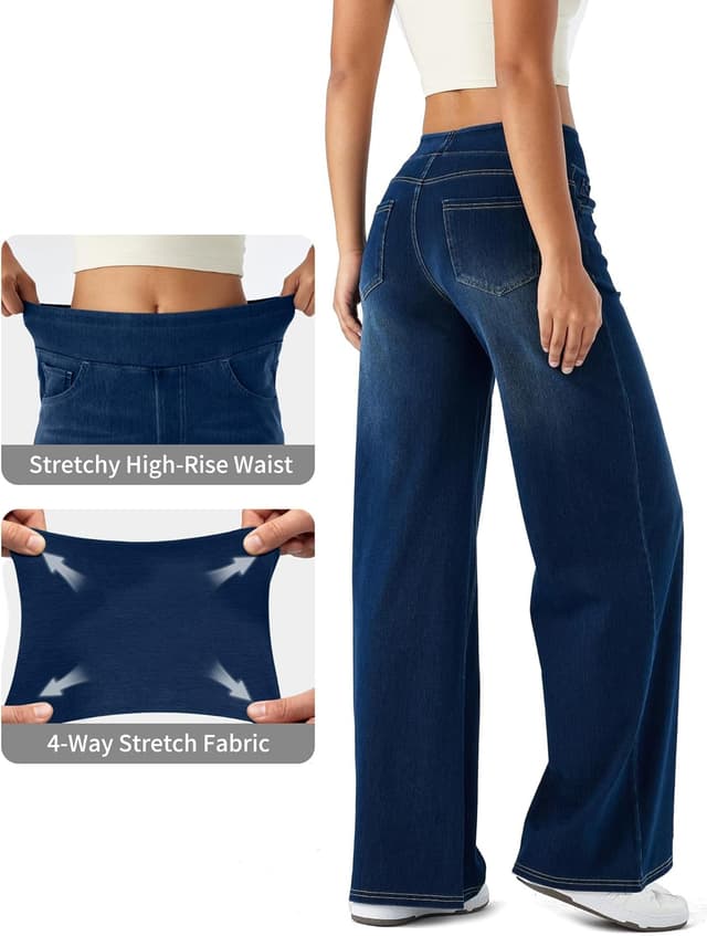 Detalle 2 de LaiEr Large denim wide leg pants for women – high waisted slimming jeans with pockets and marble wash