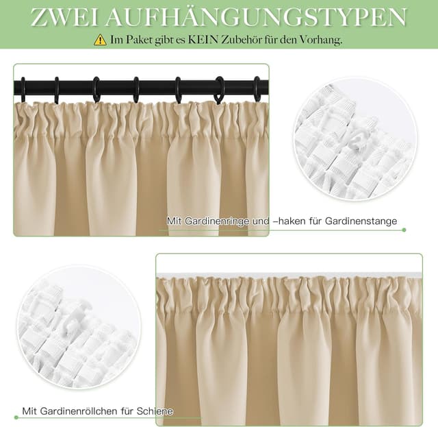 Detalle 2 de KGORGE Übergardinen mit Kräuselband – blickdichtes Verdunkelungs-Set für große Fenster, Biscotti Beige (240 x 300 cm, 1er-Set)