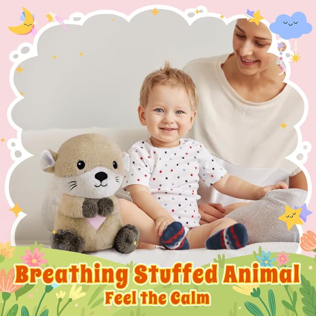 Detalle 2 de BRICHOEE Breathing Stuffed Animal Otter Plush with Breathing Motion, Calming Sound & Light