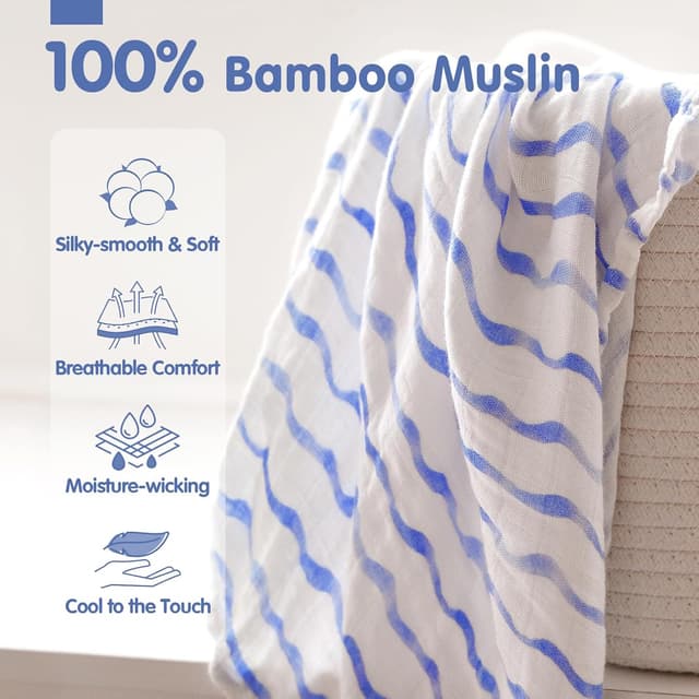 Detalle 2 de hahaland Mussole Neonato in cotone e bambù naturale set da 3 pezzi (120x120 cm + 2×100x95 cm)