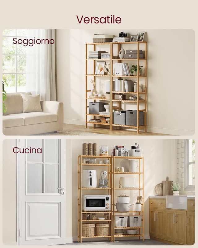 Detalle de SONGMICS Scaffale portaoggetti in bambù con 6 ripiani regolabili BCB036Y01, 26 x 60 x 160,9 cm