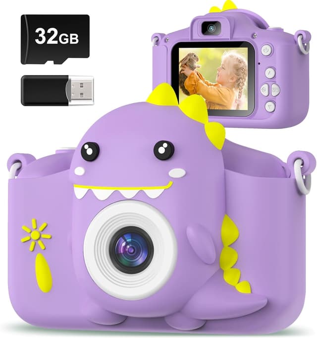 Detalle de Hangrui Kids Camera (20MP) with Dual Lens, 2-inch IPS Screen, 1080P Video and Shockproof Silicone Case (Purple)