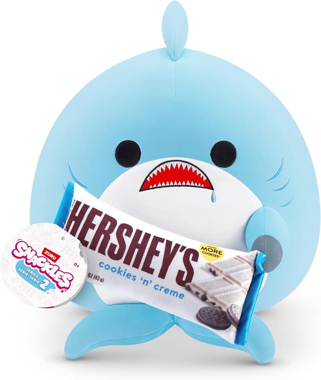 Detalle de Snackles Snackle Serie 2 peluche batuffoloso da 20 cm Shark (Hershey, Cookie n Cream) in edizione Snackle