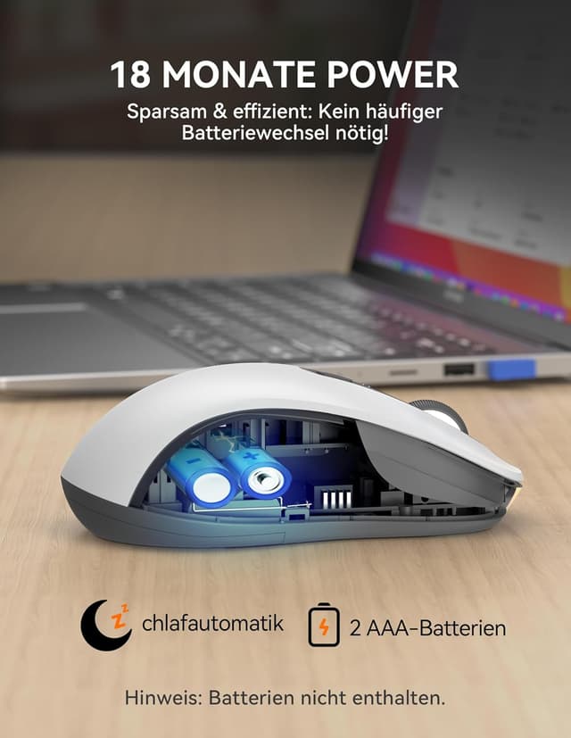 Detalle 2 de TECKNET Bluetooth Maus Tri-Modus (BT 5.0/3.0 + 2,4 GHz) 4800 DPI, 6 Tasten, leise Klicks – Kabellos für PC/Laptop/Mac/Tablet