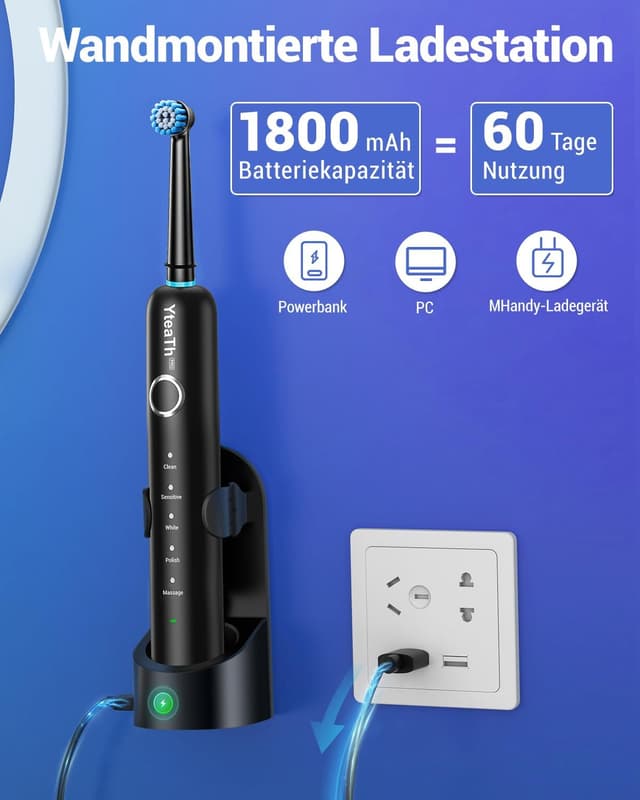 Detalle 1 de Rotierende Zahnbürste mit 8 Aufsteckbürsten