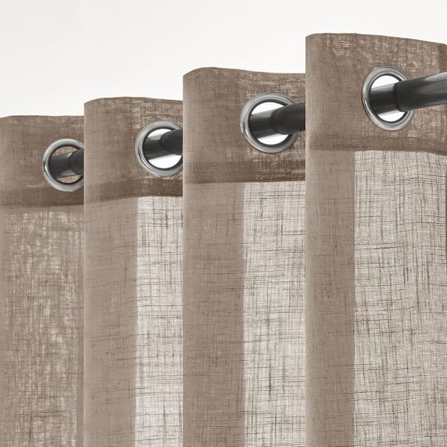 Detalle de Woaboy Leinen Kruz Gardinen-Set (2 Stück) halbtransparent mit Ösen, Dunkelbraun, 140x160 cm
