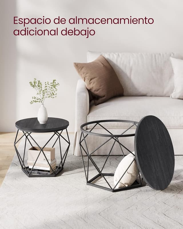 Thumbnail 6 de VASAGLE Juego de 2 Mesas Auxiliares Redondas 🪑 Negro LET040B22