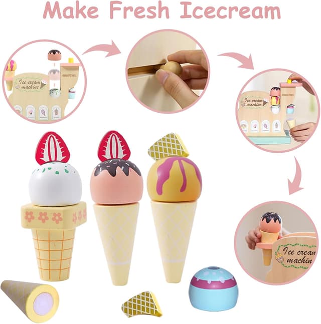 Detalle de Smartwo Eismaschine Spielzeug-Set (12-teilig) für Kinder ab 3 Jahren – Zubehör für Kinderküche und Eisdiele
