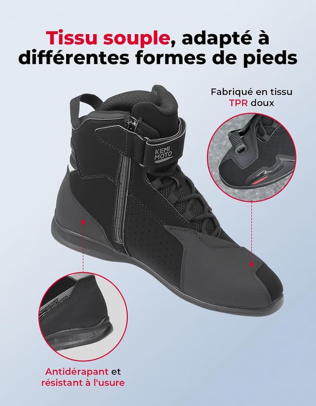 Detalle de KEMIMOTO Chaussures moto homme conformes CE : bottes respirantes antidérapantes avec protections