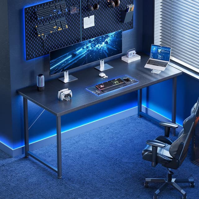 Detalle 2 de ODK Scrivania da ufficio 140x50 cm piccola per computer, finitura nero