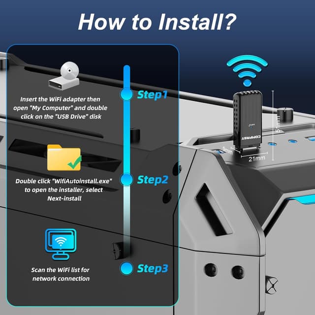 Thumbnail 6 de COMFAST WiFi 6 USB Dongle for PC (WiFi 6 + Bluetooth 5.3, dual band, WPA3)