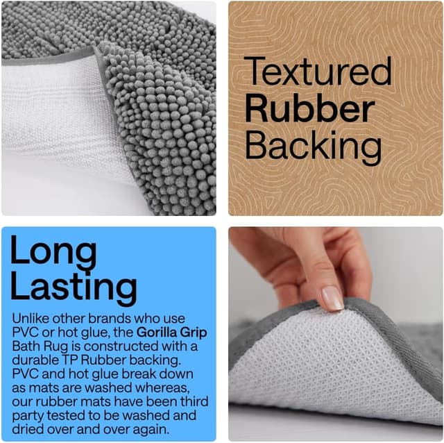 Detalle de GORILLA GRIP Bath Rug Mat 24x17 Grey