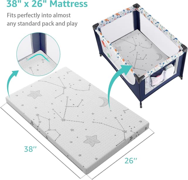 Detalle 2 de YENING Firm Foam Pack and Play Mattress Topper (38"x26"x1") with Washable Cover