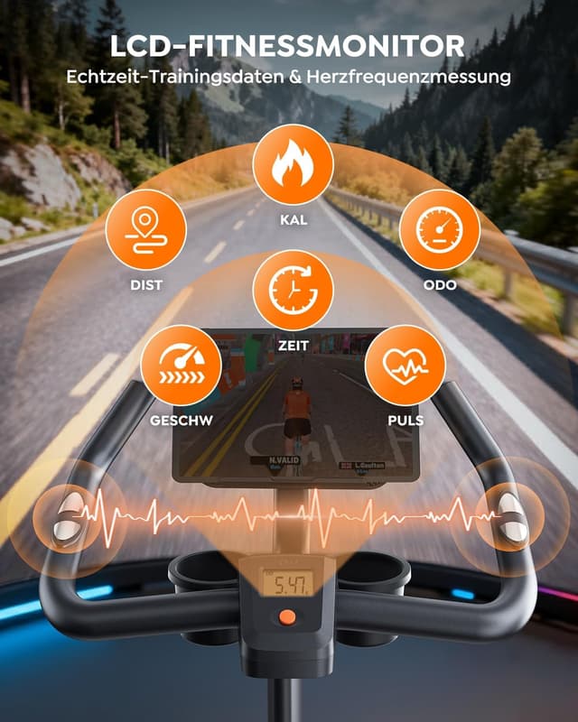 Detalle 2 de Burever Hometrainer mit App, 15 kg Schwungrad