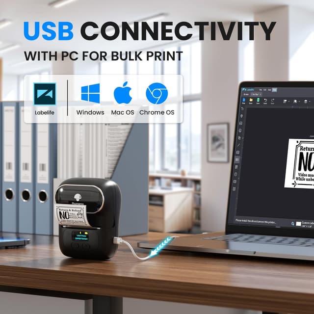 Detalle de Phomemo M110 Bluetooth-Etikettendrucker (Thermo) – tragbarer Label Printer für Barcode & Aufkleber, schwarz