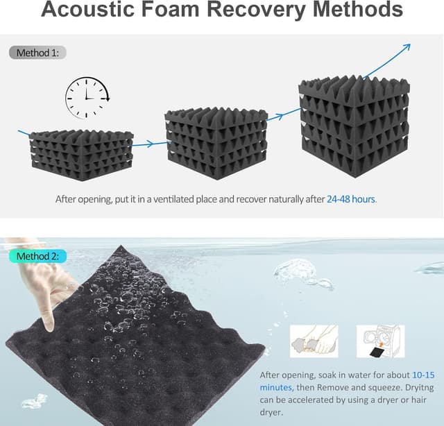 Detalle de JBER 12er-Set selbstklebende Akustikpaneele aus Hochdichtem Akustikschaumstoff (30 × 30 × 3 cm) für Wand & Decke