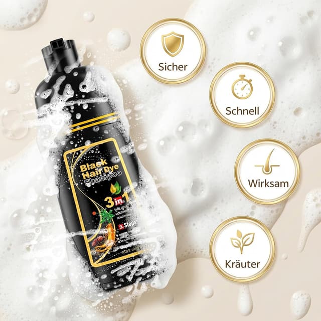 Detalle 2 de JUANCHI Schwarzes Haarfärbeshampoo 3-in-1 für graues Haar – Haarfärbeshampoo Schwarz, 500 ml