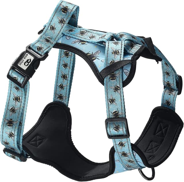 Detalle de Eco Chic Recycled Comfort Pet Harness Adjustable No-Pull Reflective Padded Dog Vest Harness (Bumble Bees Blue, Large)