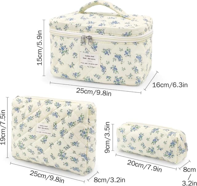 Detalle 2 de beifon 3er Set Kosmetiktaschen & Kulturbeutel für Damen (Blumenmuster) – 3 Größen