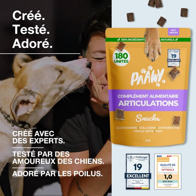 Detalle 2 de Paawy Articulation Chien – compléments articulations en snacks (180) pour mobilité et arthrose