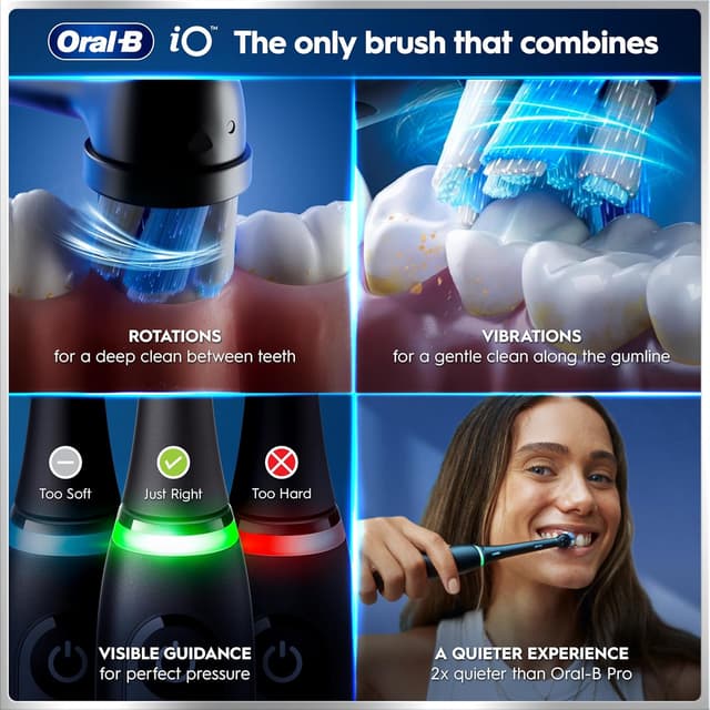 Detalle 2 de Oral-B iO6 Electric Toothbrush for Adults (Black) – 5 Cleaning Modes, Whitening, 3 Brush Heads, Travel Case