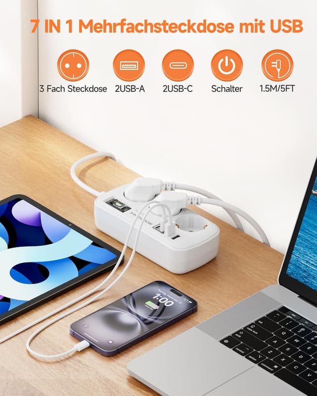 Detalle 2 de 3 Fach Steckdose mit Überspannungsschutz 1,5 m 🔌
