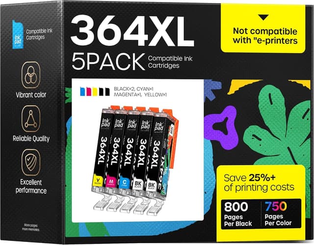 Detalle de iNKPAD 364XL confezione da 5 cartucce compatibili con HP (nero, ciano, magenta, giallo)