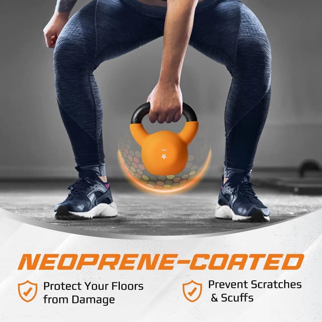 Detalle de Yes4All Kettlebell aus Gusseisen 2–20 kg mit Neopren-Beschichtung (einzeln, farbcodiert)