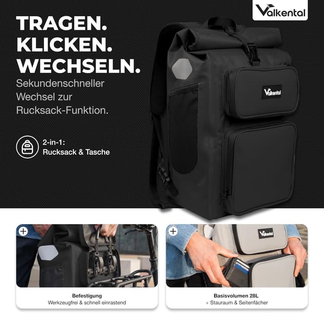 Thumbnail 1 de Valkental UrbanX 2in1 Fahrradtasche & Rucksack 28L