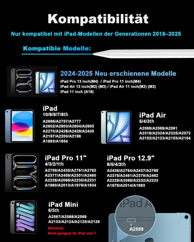 Detalle 1 de DOGAIN Stift für iPad 2018–2025 2× Schnellladung