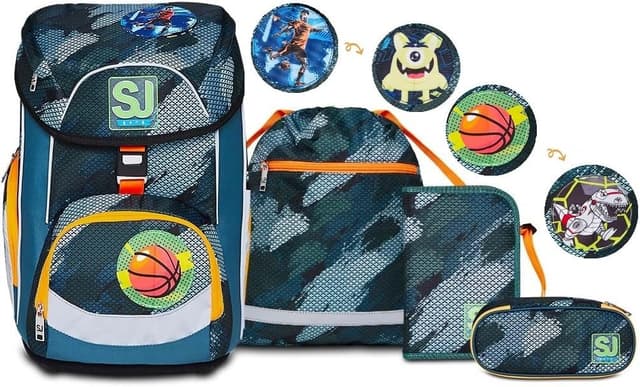 Detalle de SJ Schulranzen Set 4-teilig: ergonomischer Schulrucksack 22 LT ab 1. Klasse (mit Mäppchen & Turnbeutel)