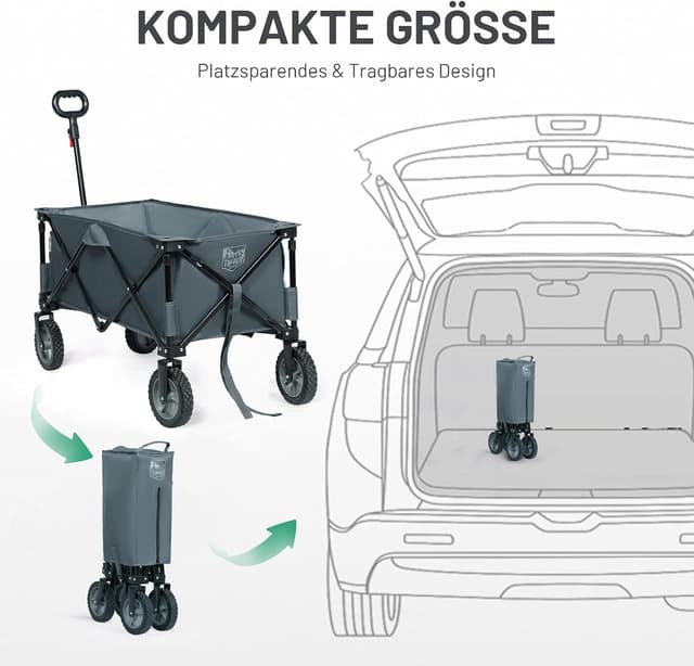 Detalle de TIMBER RIDGE XXL faltbarer Bollerwagen mit Seitentasche, Getränkehalter und verstellbarem Griff