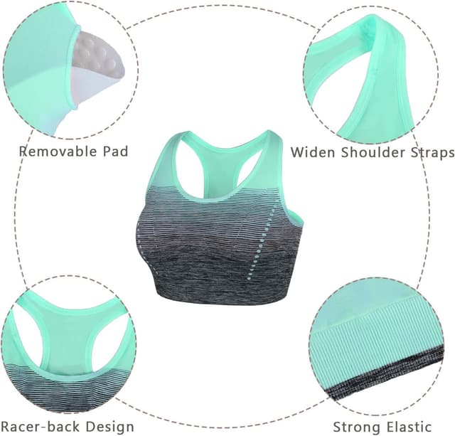 Detalle de Sykooria Women’s Mid Support Wirefree Racerback Sports Bra with Removable Padding